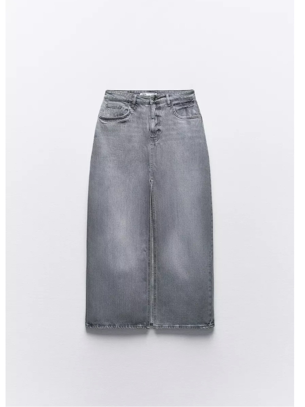 Zara Gray Denim Midi Skirt